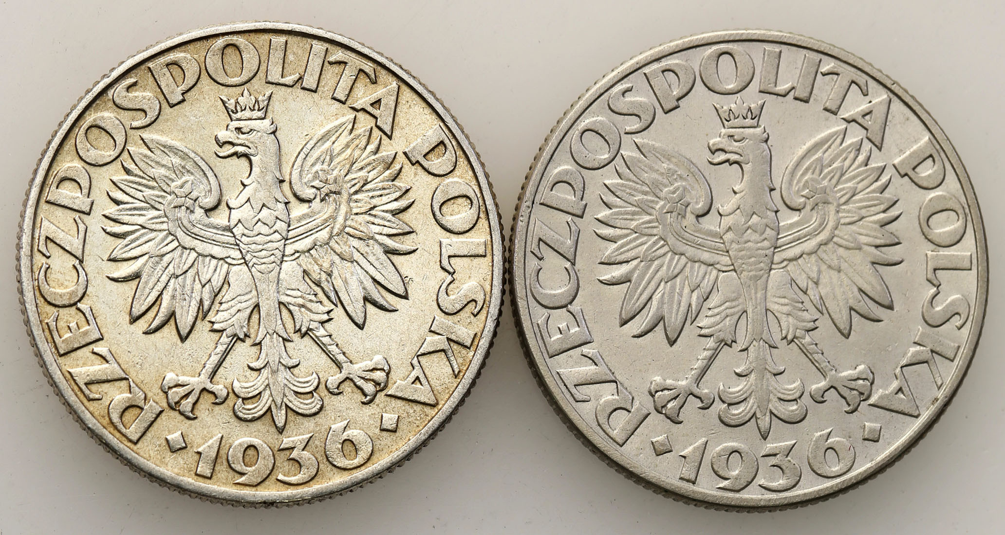 II RP. 5 złotych 1936 żaglowiec, zestaw 2 sztuk